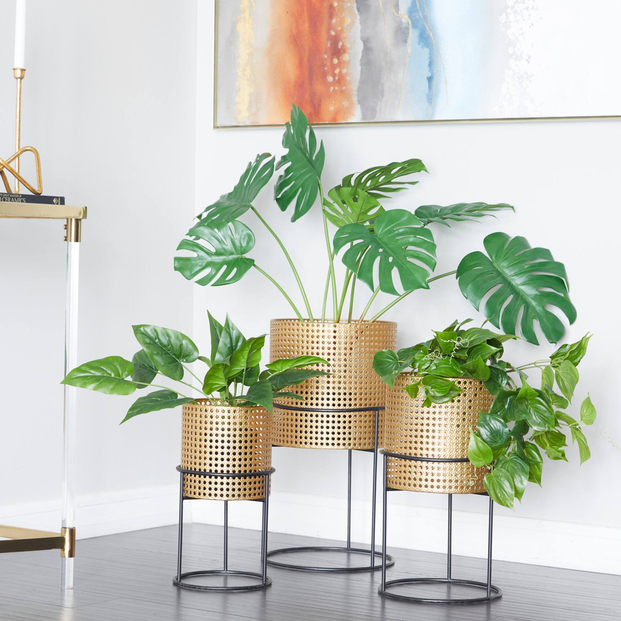 Set of 3 Gold Iron Contemporary Planter, 23" x 13" x 13"